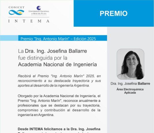 La Academia Nacional de Ingeniería distinguió a la investigadora del INTEMA Josefina Ballarre